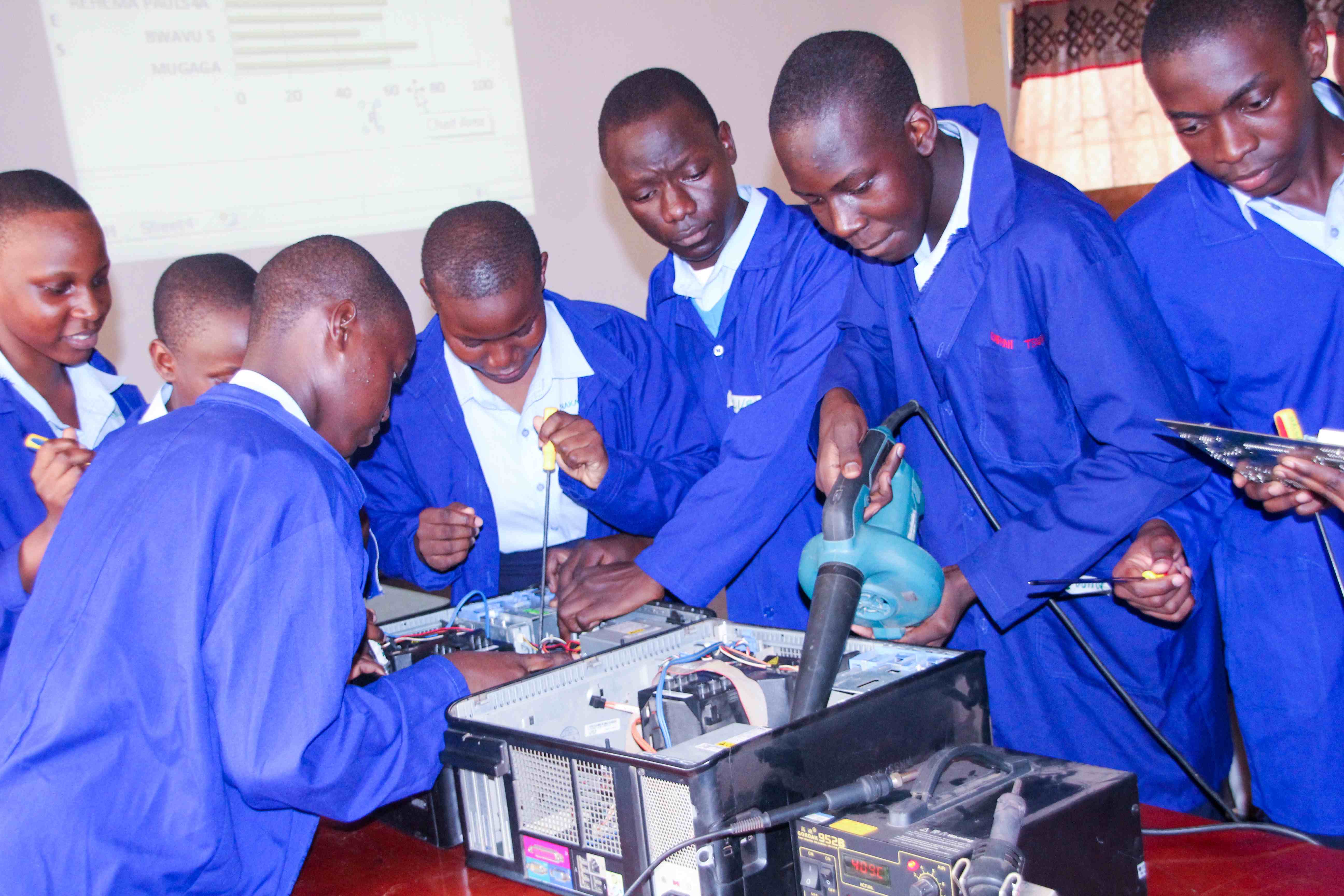 Students in the computer repair workshop